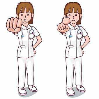 ポーズをする女性看護師 女性,看護師,病院,診療所,グーパンチ,指差し,指名,nurse,ポーズ,イラストのイラスト素材