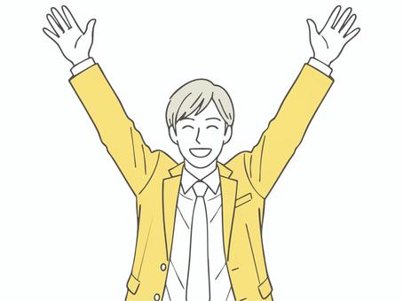 喜ぶ男性1 男性,サラリーマン,バンザイ,ラッキー,ハッピー,人,人物,楽しい,わーい,健康のイラスト素材