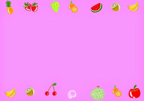 くだもののフレーム(ピンク) フルーツ,果物,食べ物,バナナ,みかん,パイナップル,メロン,さくらんぼ,もも,ぶどうのイラスト素材