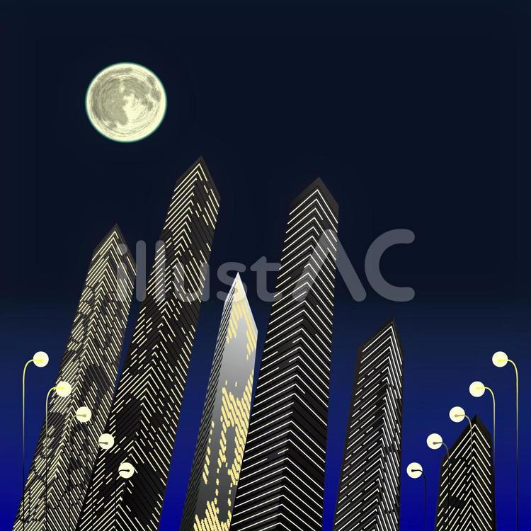 都会　ビル　オフィス街　明かり　夜景　月 都会,ビル,オフィス街のイラスト素材