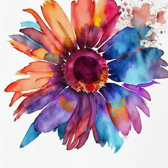 五顏六色的花朵的水彩插圖, 五顏六色的花朵的水彩插圖, 花束, 一個例證, 水彩,