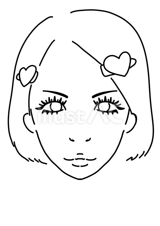 メイクのクリップをつけたギャル　線画 メイク,クリップ,ギャルのイラスト素材