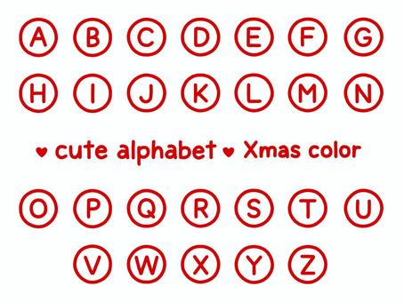 かわいいアルファベット（Xmas丸枠） アルファベット,英語,丸枠,セット,クリスマス,クリスマスカラー,レッドのイラスト素材