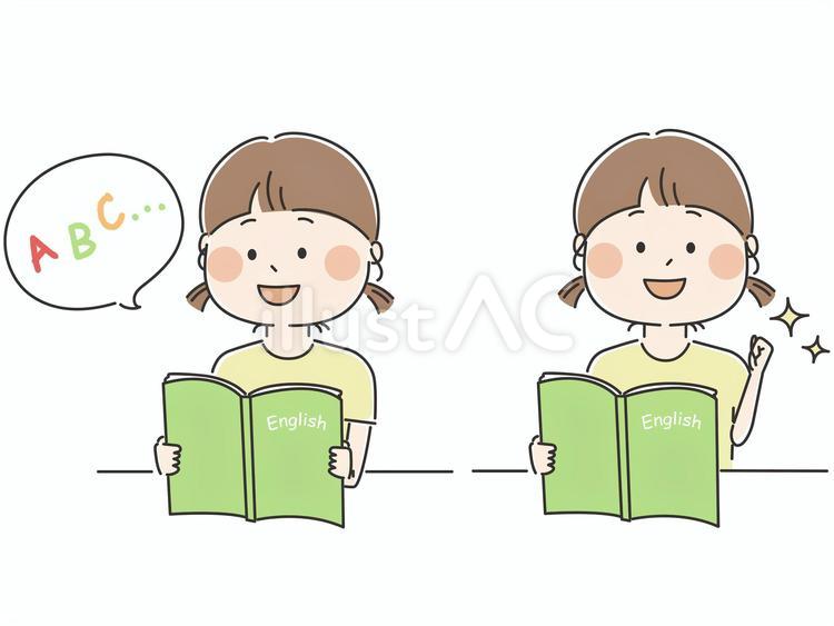 英語の勉強をする女の子 子供,英語,英会話のイラスト素材