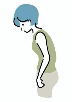 猫背な女性 女性,猫背,ストレートネック,姿勢,悪い,健康,かわいい,シンプル,ラフタッチ,手書き風のイラスト素材