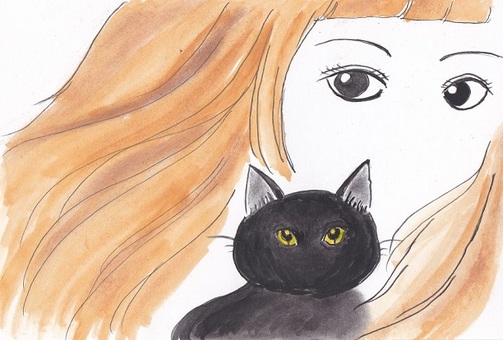黒猫と女性 黒猫と女性 黒猫,女性のイラスト素材