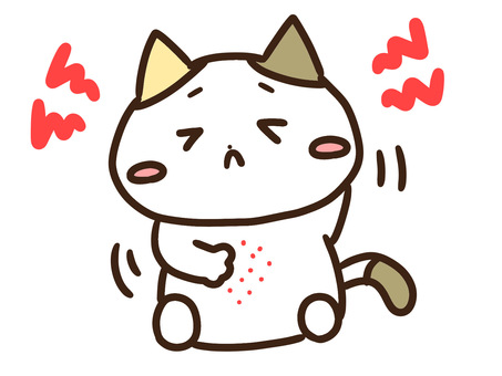 乾燥肌トラブルで体が痒くて掻く困る三毛猫 乾燥肌,乾燥,トラブル,痒み,掻く,ねこ,ぶつぶつ,こする,肌荒れ,痛いのイラスト素材