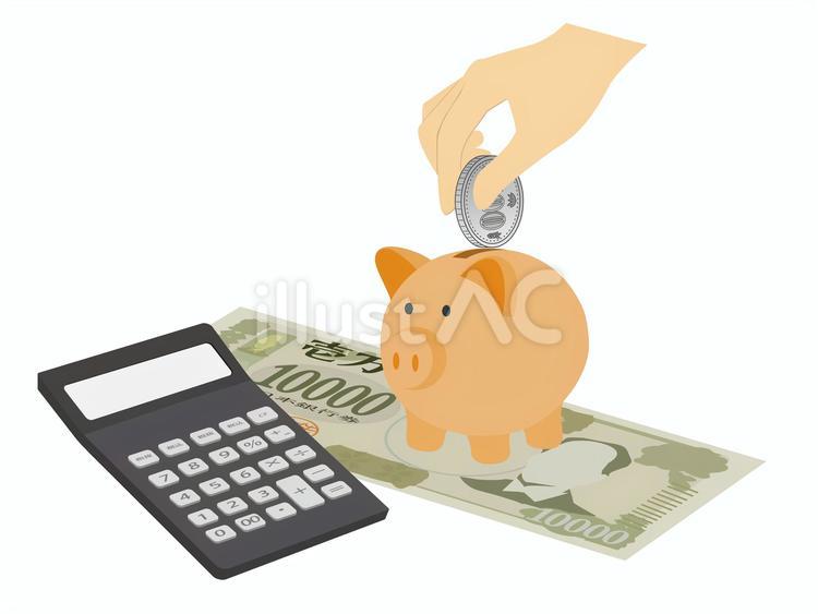 貯金箱と電卓とお金 貯金箱,貯金,お金のイラスト素材