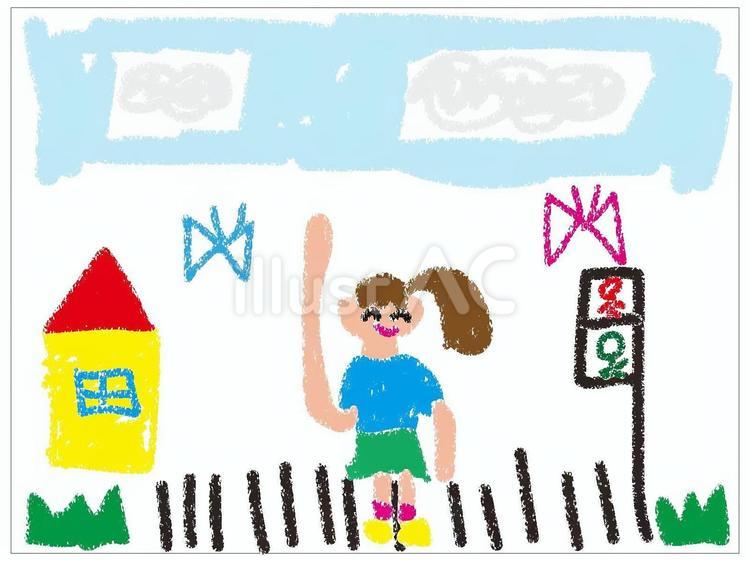 幼児のお絵描き風交通安全の絵 幼児,お絵描き,絵描きのイラスト素材