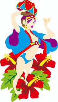 紅型女子 舞踊,女性,ポップ,シンプル,かわいい,王族,紅型,琉球王国,伝統,衣装のイラスト素材
