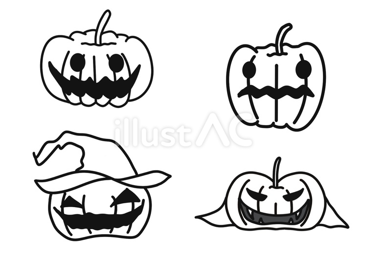 ハロウィン　かぼちゃ線画 ハロウィン,かぼちゃ,オレンジのイラスト素材