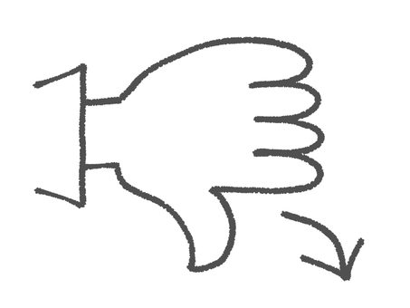 親指を下げたハンドサイン（線画） 親指,下げる,手,サイン,ジェスチャー,バッド,悪い,ダメ,矢印,下向きのイラスト素材