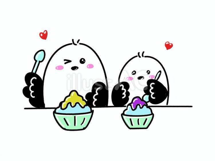 かき氷を食べるシマエナガ親子 かき氷,シマエナガ,夏のイラスト素材