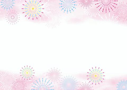 花火　フレーム04A 花火,夏,背景,フレーム,綺麗,風流,円,カラフル,ポップ,ピンクのイラスト素材