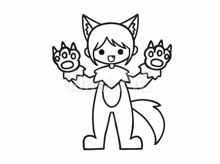 ハロウィン　狼男　仮装　線画　イラスト ハロウィン,人物,仮装のイラスト素材