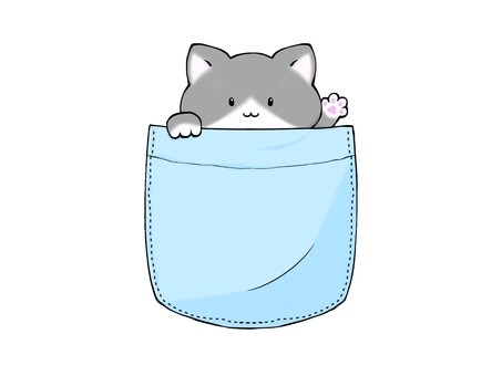 ポケット猫ちゃん ポケット,ミニサイズ,ハチワレ,猫,肉球,可愛い,癒し,動物,ペットのイラスト素材