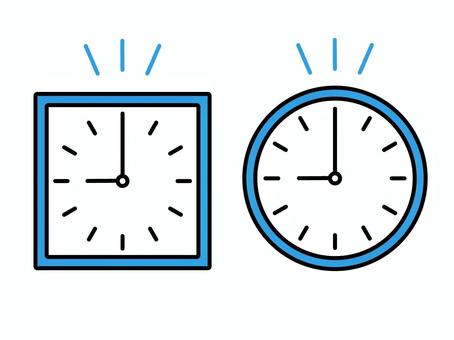 正方形と丸の時計のアイコンセット 時計,時間,目覚まし時計,時刻,9時,アイコン,素材,イメージ,四角,正方形のイラスト素材