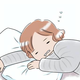 眠い女性（カラー） 女性,女の子,人物,眠い,眠気,疲れ,ぐったり,更年期,生理痛,体調不良のイラスト素材