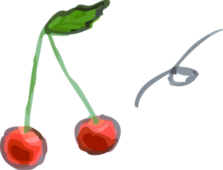 かわいい手描きの水彩タッチの さくらんぼ フルーツ,果物,さくらんぼ,水彩風,手描き,かわいい,やさしい,カラフル,デザイン素材,食べ物のイラスト素材