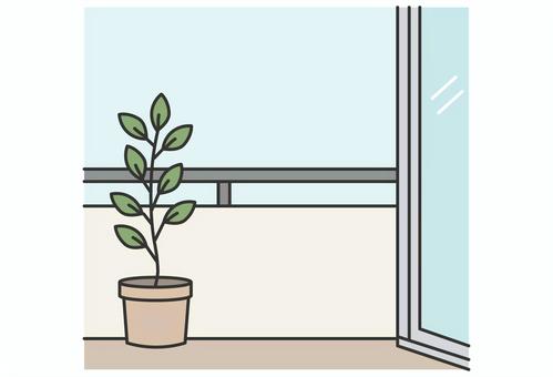 ベランダと観葉植物のイラスト ベランダ,観葉植物,プランター,バルコニー,インテリア,マンションのイラスト素材