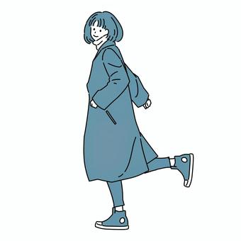 小走りするロングコートを着た女性 小走りするロングコートを着た女性 女性,ロングコート,全身,走る,小走り,ポーズ,スニーカー,私服,タートルネック,おしゃれのイラスト素材