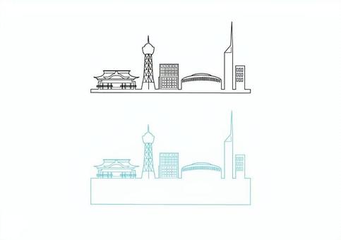 福岡のイメージ 福岡,ドーム,タワー,大宰府,シンプル,街並み,モノクロ,ベイサイド,福岡市,イメージのイラスト素材