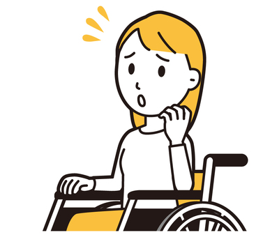  ロングヘア女性(黄)-307-バスト 車いす,慌てる,女性,女の子,人物,かわいい,困った,トラブル,問題,失敗のイラスト素材