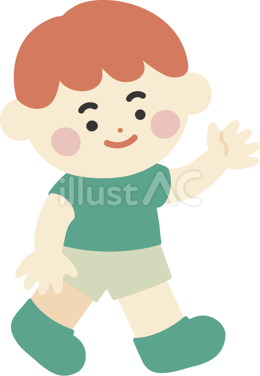 手をあげて挨拶する子ども こども,かわいい,おしゃれのイラスト素材