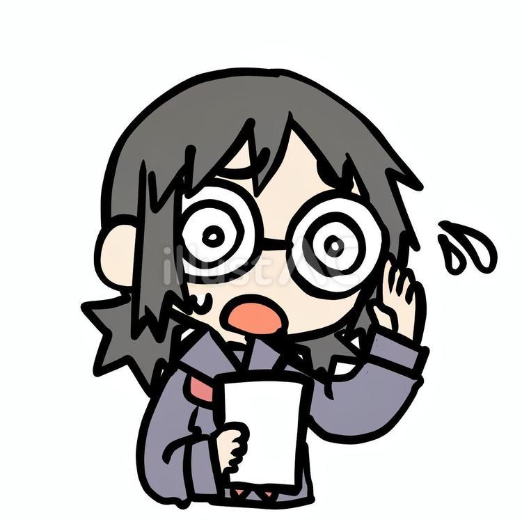 瓶底眼鏡の焦る学生少女 少女,瓶底眼鏡,焦るのイラスト素材