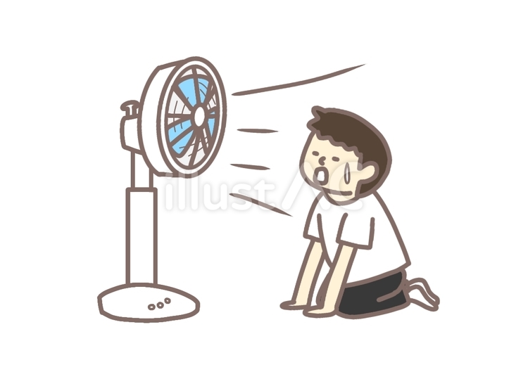 暑すぎて扇風機にあたる男性 扇風機,あたる,男性のイラスト素材