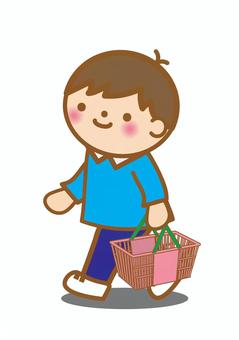 おつかいをする男の子 おつかい,買い物,子供,カゴ,店,店内,スーパー,コンビニ,生活,人物のイラスト素材