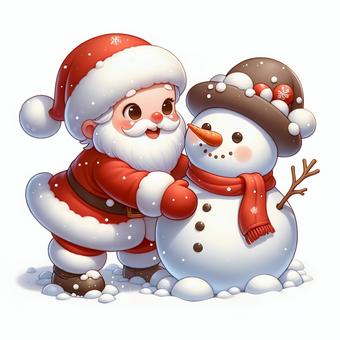 Illustration, santa, snowman, scarf, 