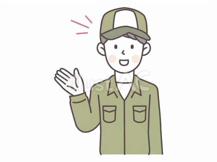 笑顔で案内する宅配員男性スタッフ 配送員,作業員,倉庫のイラスト素材