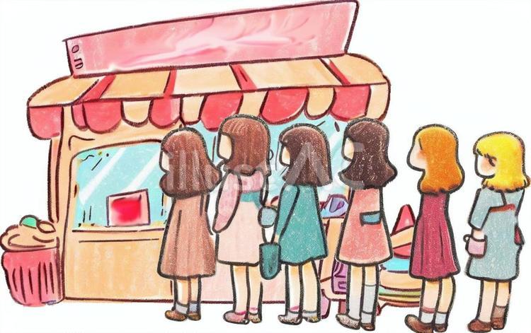 女の子　行列のできる店　 女の子,行列,店のイラスト素材