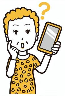  大阪のおばちゃん(黄)-164-バスト スマホ,はてな,おばちゃん,大阪,ヒョウ柄,おばはん,中年,女性,関西,派手のイラスト素材