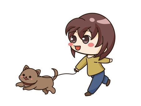 girl walking a dog, , JPG and PNG