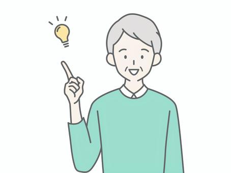 良いことをひらめくシニア男性 人物,男,祖父,おじいちゃん,老人,高齢者,お年寄り,シニア,白髪,思いつくのイラスト素材