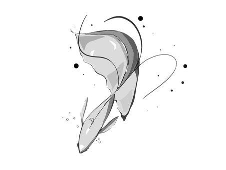 金魚 金魚,生き物,シルエット,ミニマル,グラフィック,モノトーン,スタイリッシュ,アートワーク,シンプルデザイン,抽象画のイラスト素材