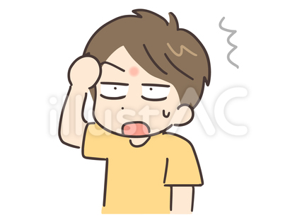 眉間が赤くなっている男性
