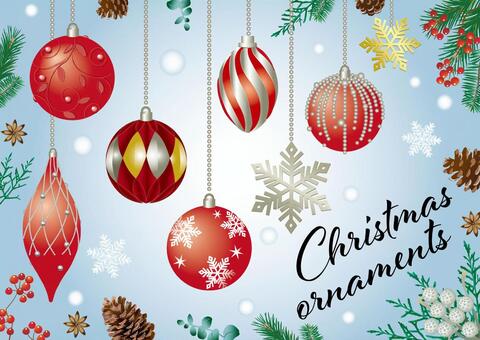 クリスマスオーナメントルージュセット クリスマス,クリスマスオーナメント,オーナメント,12月,冬,雪,雪の結晶,christmas,ornament,玉飾りのイラスト素材