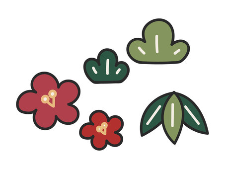 手描きの松竹梅のイラスト 松竹梅,松,竹,梅,セット,めでたい,お祝い,自然,植物,正月のイラスト素材