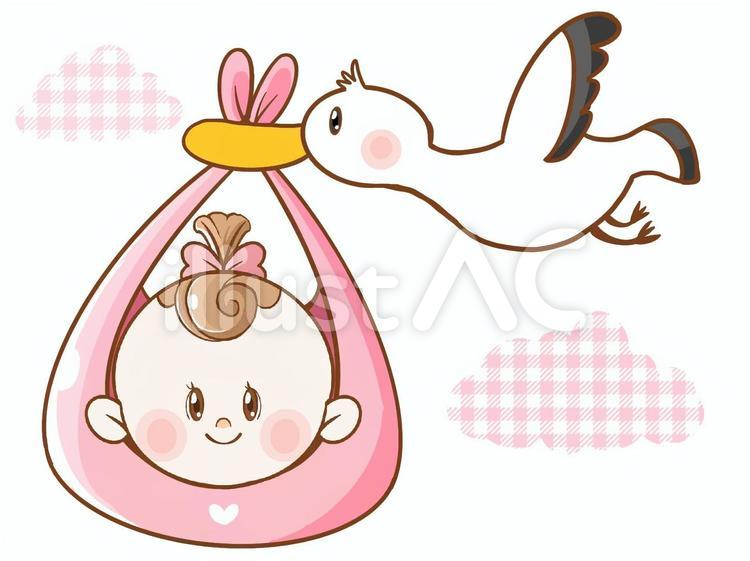 赤ちゃん　こうのとり　イラスト 赤ちゃん,かわいい,笑顔のイラスト素材