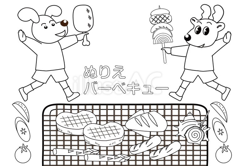 塗り絵・バーベキュー・いぬ 塗り絵,バーベキュー,bbqのイラスト素材