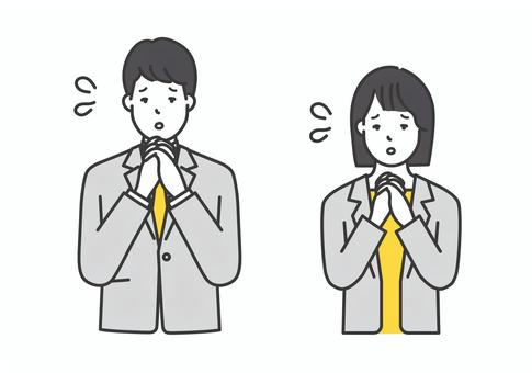 冷や汗・焦った表情の男女ビジネスパーソン 人物,女性,男性,ビジネスパーソン,冷や汗,焦る,ショック,不安,心配,悩むのイラスト素材