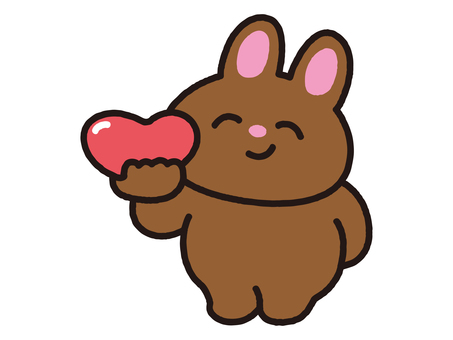 ハートを差し出すバレンタインうさぎ_茶 うさぎ,動物,ポーズ,ハート,キュン,愛,恋,好き,大好き,告白のイラスト素材
