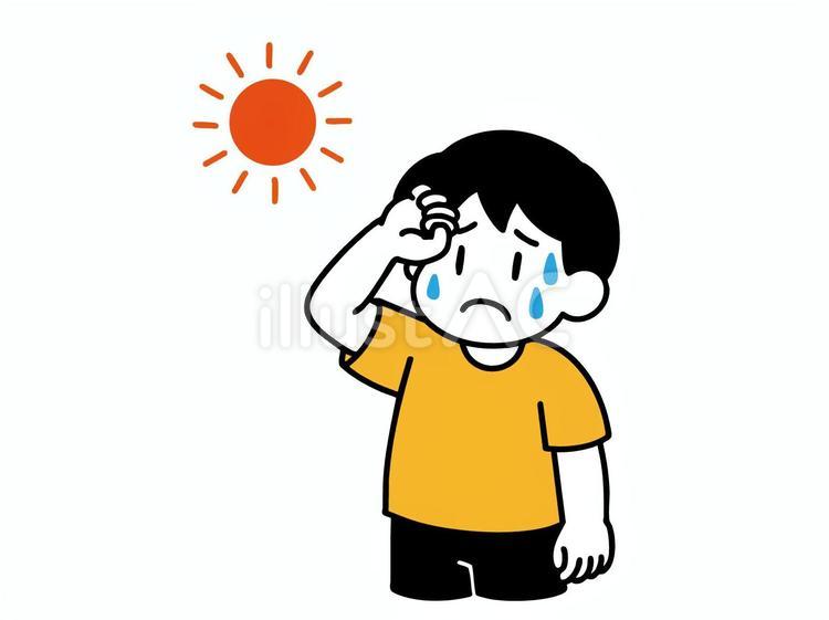 太陽の日差しで汗をかく男の子 太陽,汗,男の子のイラスト素材