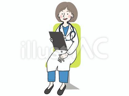 椅子に座って説明する医療従事者 女性