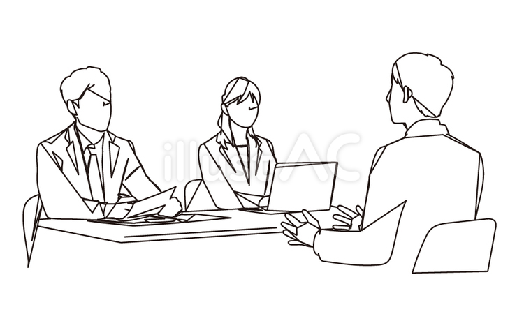 会社の面接のビジネスシーンの線画イラスト 面接,採用,就職活動のイラスト素材