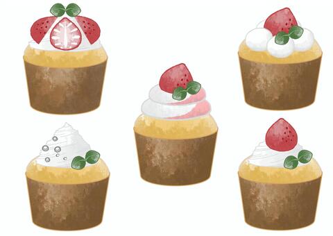 カップケーキ カップケーキ,マフィン,焼き菓子,洋菓子,スイーツ,デザート,おやつ,いちご,生クリーム,ホイップのイラスト素材