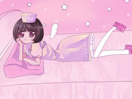 ピンク十字架天使ナース ピンク,ホワイト,白,ナース,女の子,天使,十字架,コスプレ,アニメ風,背景のイラスト素材